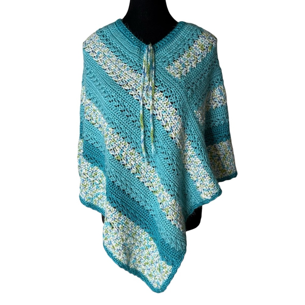 Handmade Knit Crochet Poncho Shawl Granny 70’s Hippy Hippie Cape Grannysquare